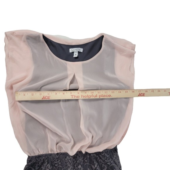 Speechless Mini Sleeveless Dress Blouson Top Sz M Skirt  Pink Chiffon Gray Lace - Picture 10 of 16